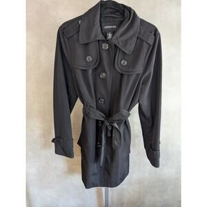 London Fog Womens Solid Black All Season Trench Coat Sz Large